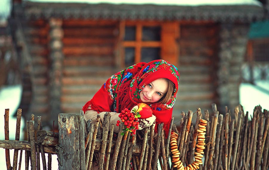 Sexy girl Women in Slavic costumes in Cancun